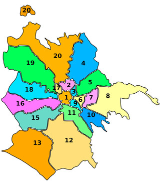 Plano de distritos (municipi) de Roma
