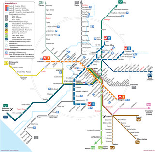 Plano de la red de tren urbano y cercanias de Roma