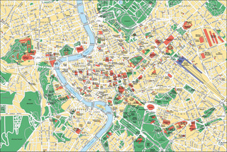 Plano turistico de museos, lugares, atracciones, sitios y monumentos de Roma